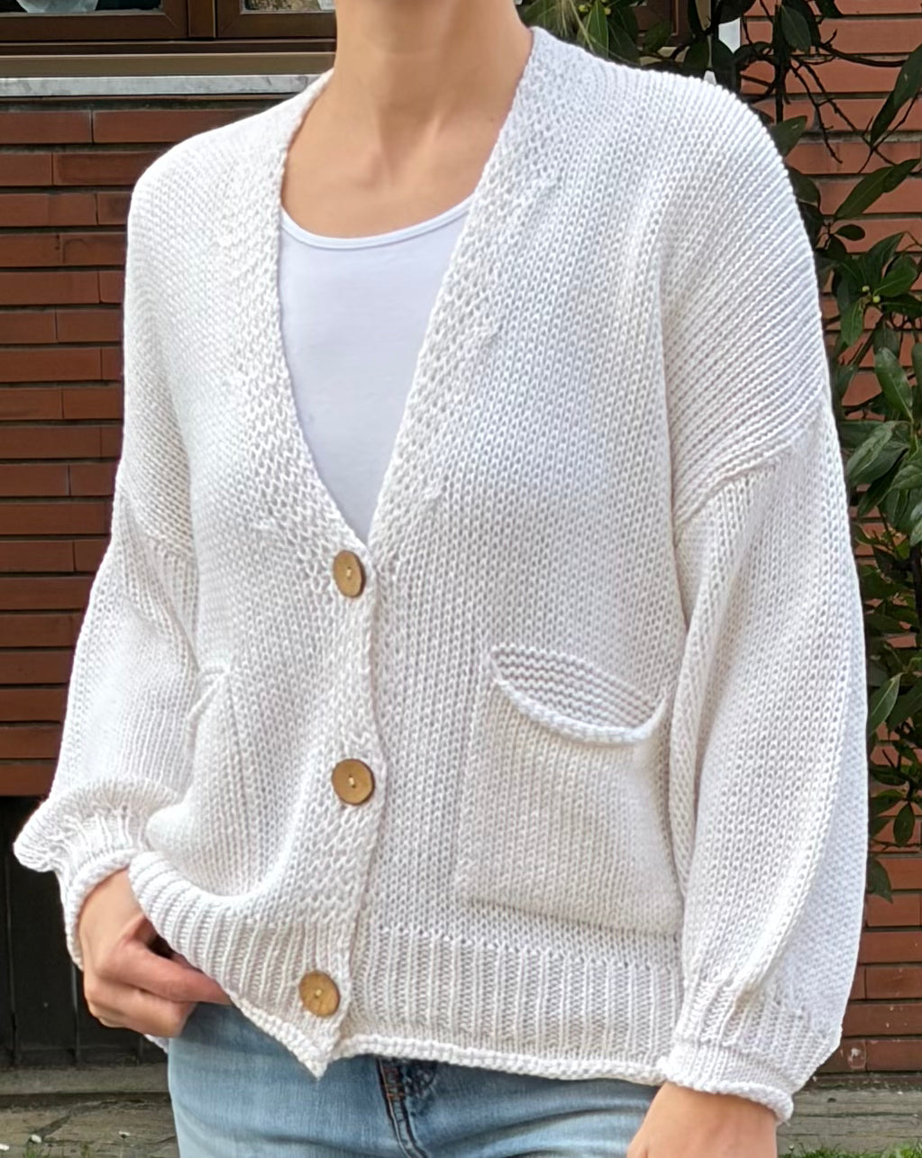 duda. - Maglioncino cardigan bianco panna